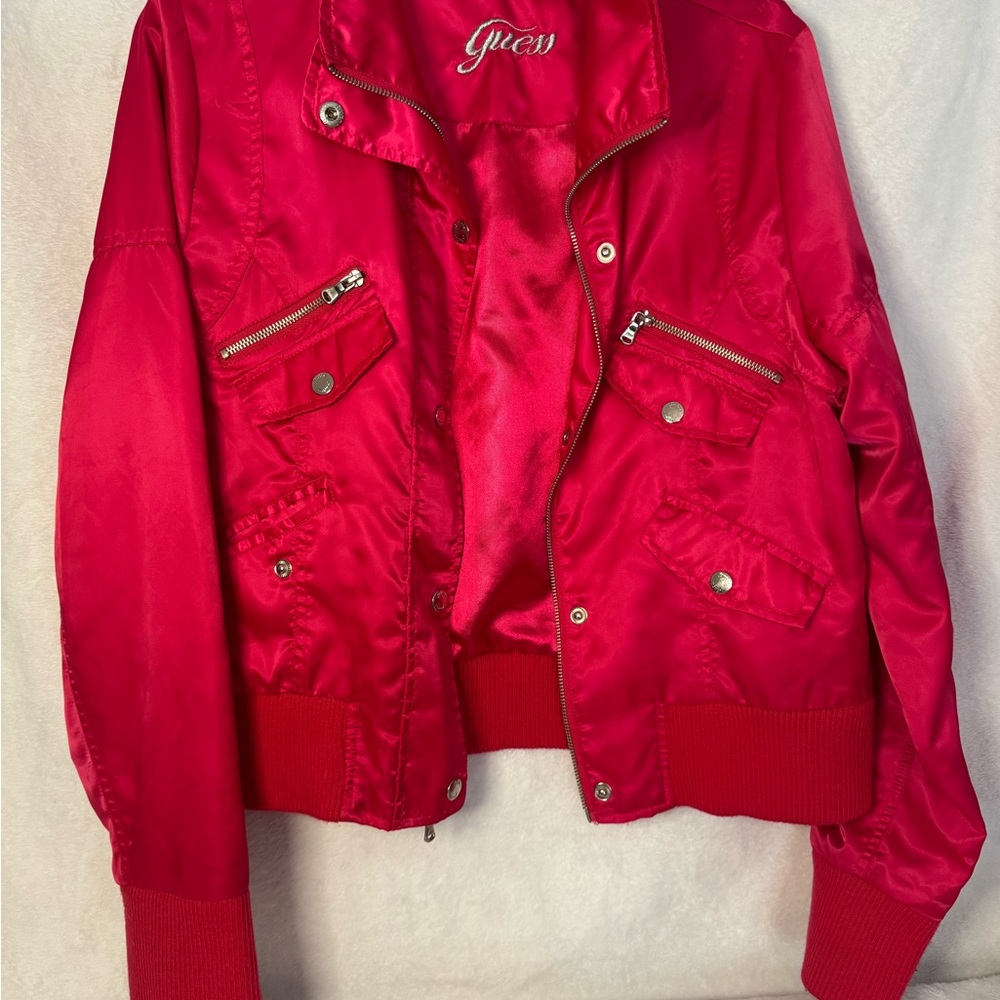 Guess Red/Pink Button Silk Jacket Women’s Size Large
